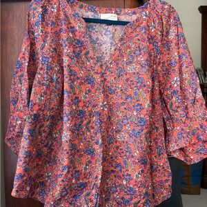 Floral V-Neck Blouse in Coral by Universal Thread